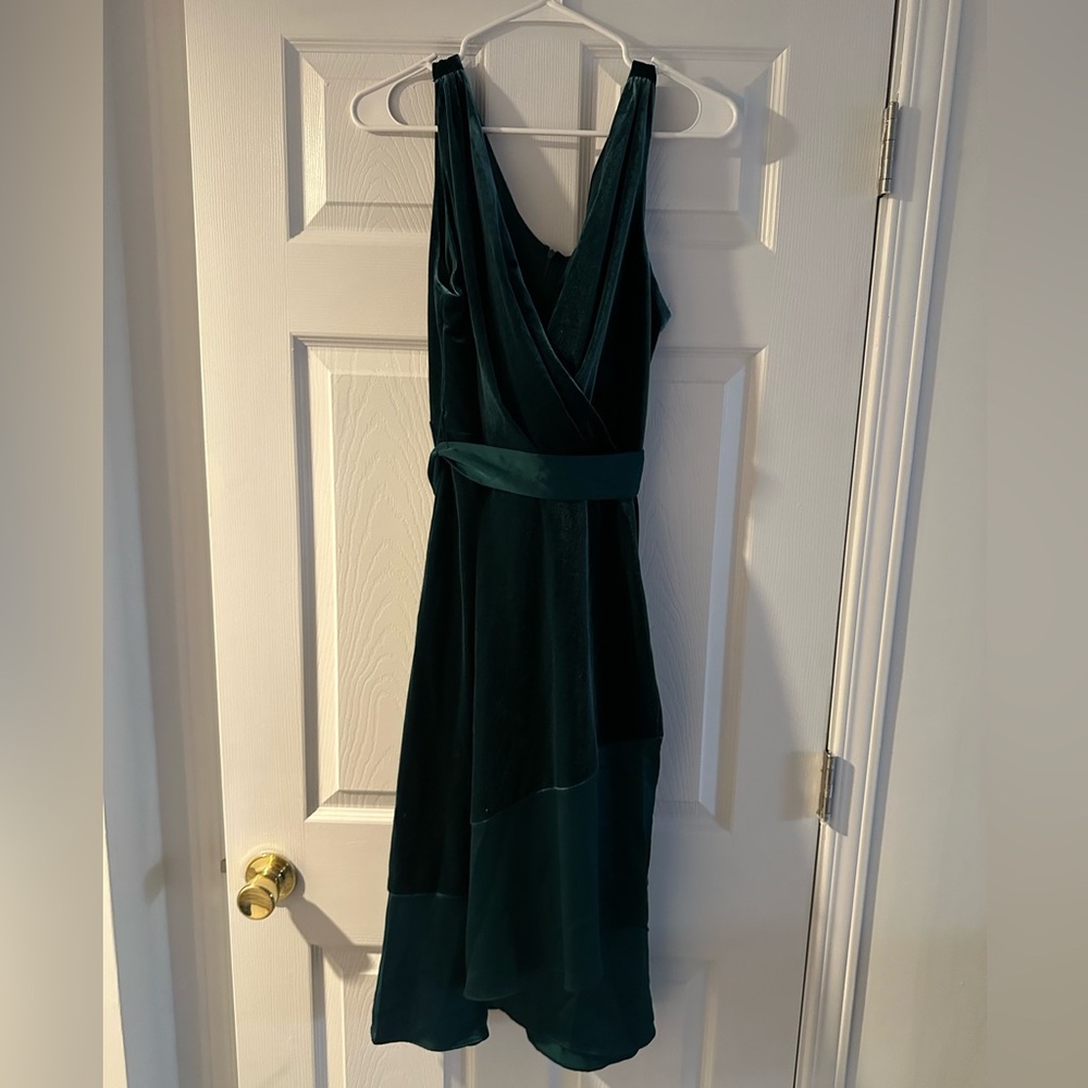 DKNY Deep Turquoise Velvet Faux Wrap Tie Dress - Picture 3 of 5